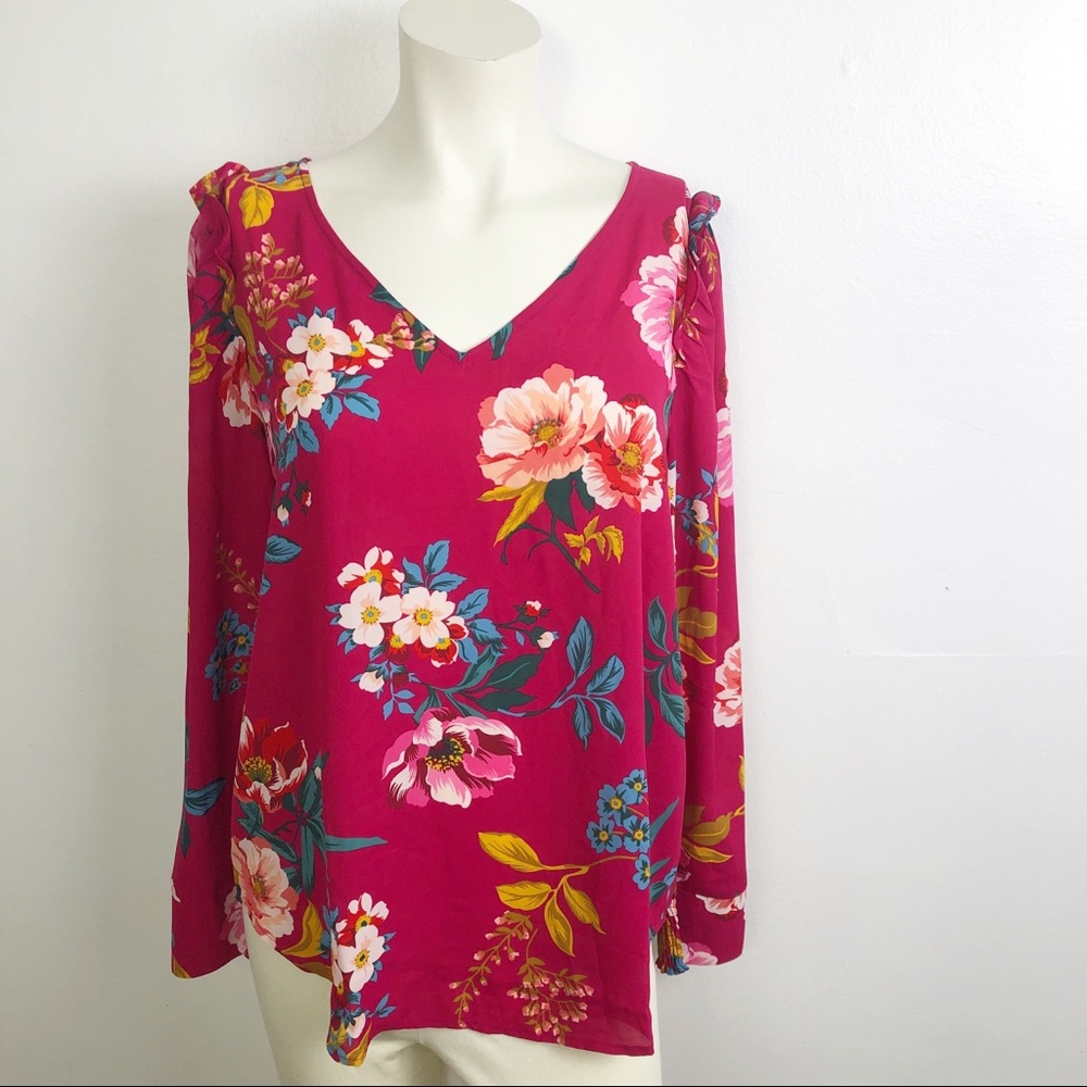 LOFT Floral Blouse With Detailed Sleeves